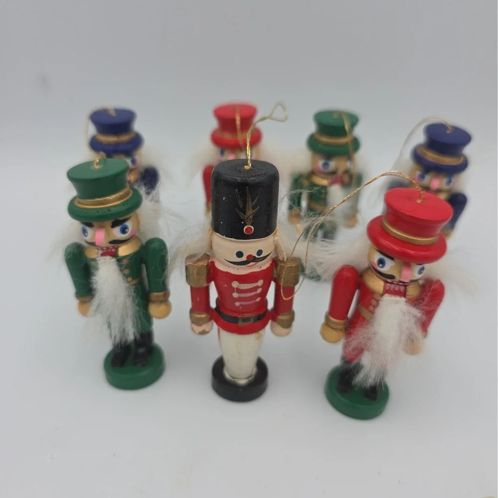 Vintage Christmas Tree Ornaments Lot of 7 Wooden Soldier Nutcracker Mini Figures